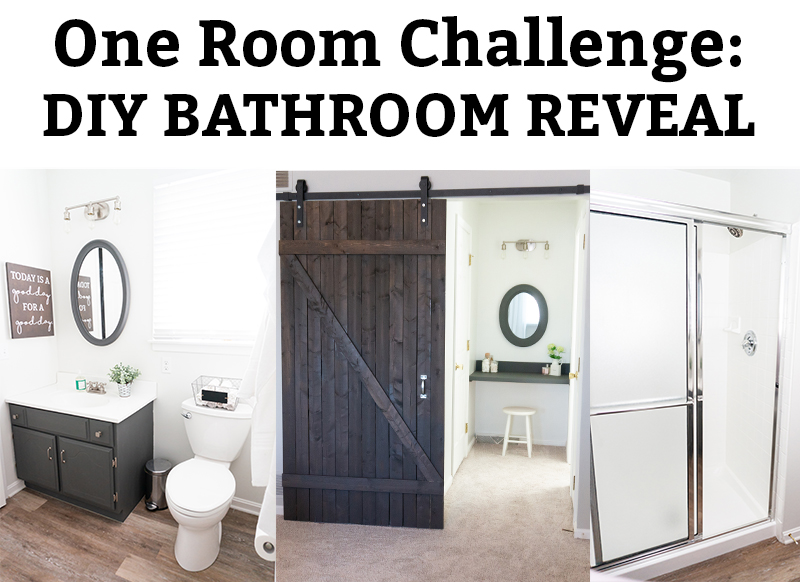 DIY Bathroom Remodel - Check out our DIY bathroom remodel reveal to see how we turned our pink 80's bathroom to a modern farmhouse bathroom for the One Room Challenge. See how we were able to DIY everything ourselves to give our bathroom a completely fresh and clean, farmhouse look. #oneroomchallenge #diy #diyprojects #bathroom #bathroomremodel #farmhousestyle