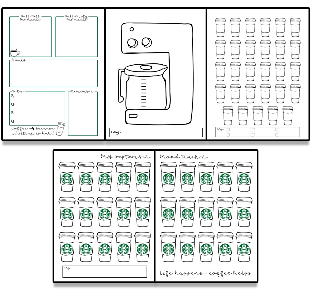 Free coffee bullet journal printables. Download these free fall planner printables. Are you coffee obsessed? Grab these free coffee planner inserts today. #coffeeaddict #Plannerlover #bujo