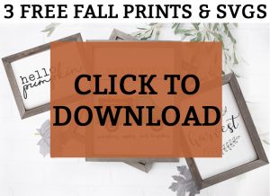 Free Fall Printables. Download 3 adorable printables that are the perfect addition to any fall decor. These farmhouse style prints are available in JPEG, Silhouette, and SVG format. These 3 free fall svg files are perfect for creating pillows, signs, and fall gifts. #falldecor #freeprints #fallprintables #svgfiles