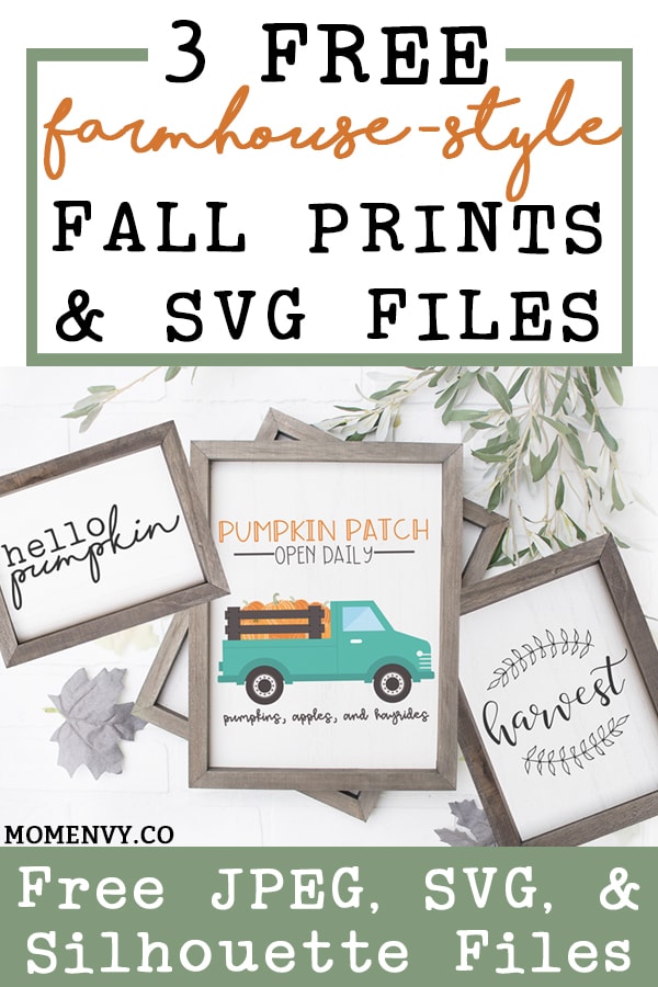 Free Fall Printables. Download 3 adorable printables that are the perfect addition to any fall decor. These farmhouse style prints are available in JPEG, Silhouette, and SVG format. These 3 free fall svg files are perfect for creating pillows, signs, and fall gifts. #falldecor #freeprints #fallprintables #svgfiles