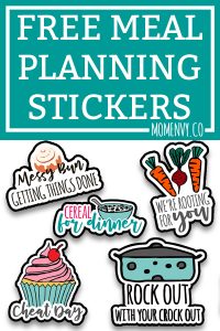 FREE Funny Meal Planning Stickers. 24 different designs are available to download. These meal planner stickers include free Silhouette files as well. Make meal planning more fun with these adorable adulting planner stickers. They're perfect to use with the Happy Planner, Erin Condren, Recollections, and more. #adulting #plannerlover