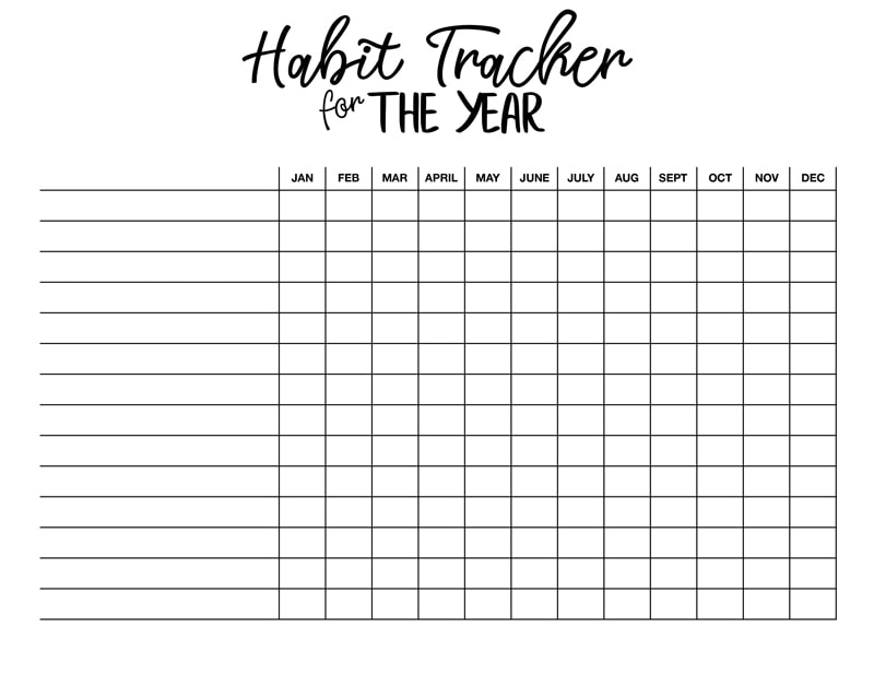 This is an example of one of the habit tracker files you can get for free at the end of this post. This one is the Habit Tracker for a Year. 