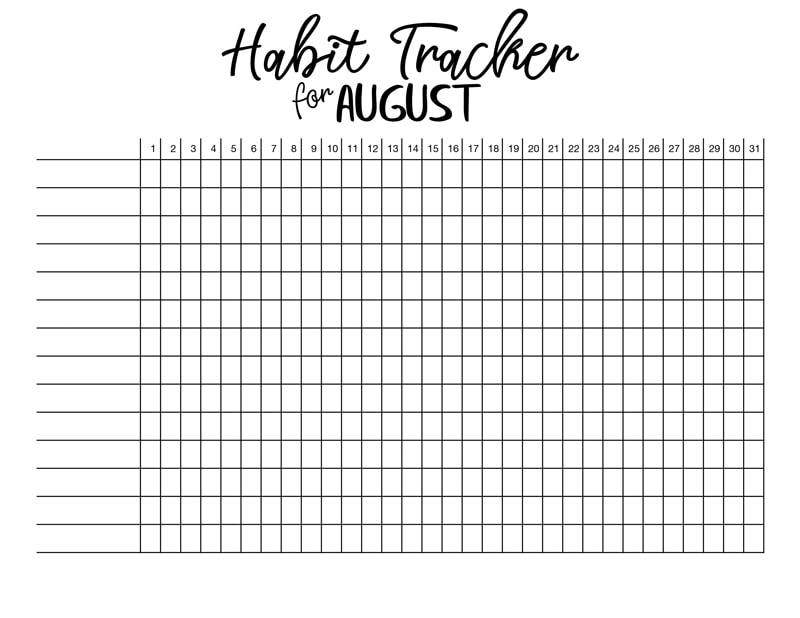 This is an example of one of the habit tracker files you can get for free at the end of this post. This one is the Habit Tracker for the month of August. 