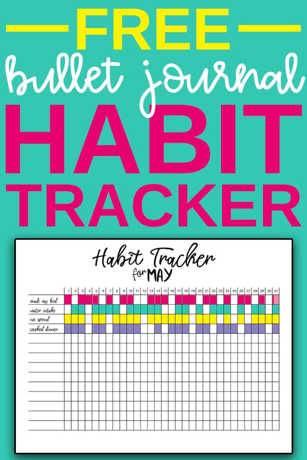 Habit Tracker Bullet Journal - Download this set of free monthly and yearly habit tracker bullet journal pages. It also includes a list of free bullet journal tracking ideas. #planneraddict #plannerlove #happyplanner #bujo