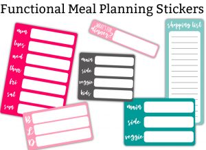 Meal Planning Stickers - download 6 free meal planning stickers. Make your meal planning easier. Perfect planner stickers or calendar stickers. Weekly meal sticker, daily dinner sticker, detailed daily dinner sticker, shopping list planner sticker, and more. #happyplanner #planneraddict #plannerlove