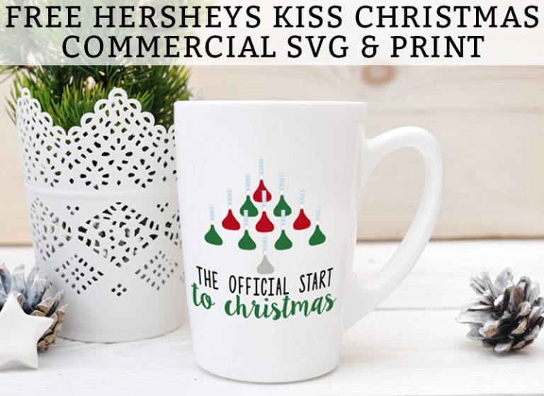 Free Hershey Kiss Christmas Commercial SVG and Print! Silhouette Christmas file included, too! This adorable free Christmas SVG would make a DIY Christmas gift (Christmas mug, shirt, etc). And the free Christmas print would like great framed and hung for the holidays. #silhouette #christmasDIY #freesvg