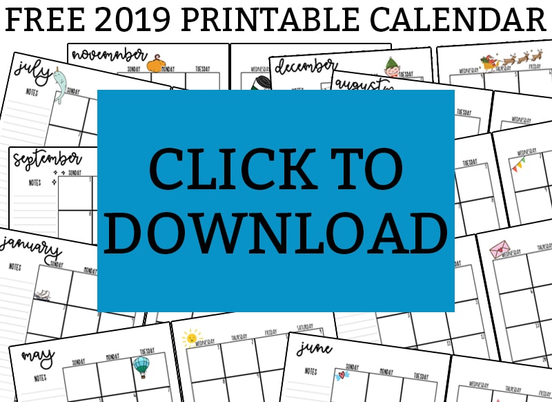 2019 Printable Calendar - Download this free printable monthly and yearly calendar for 2019. It can be printed for any size planner. There is a blank 2019 monthly calendar and one with embellishments available. #planner #planneraddict #calendar