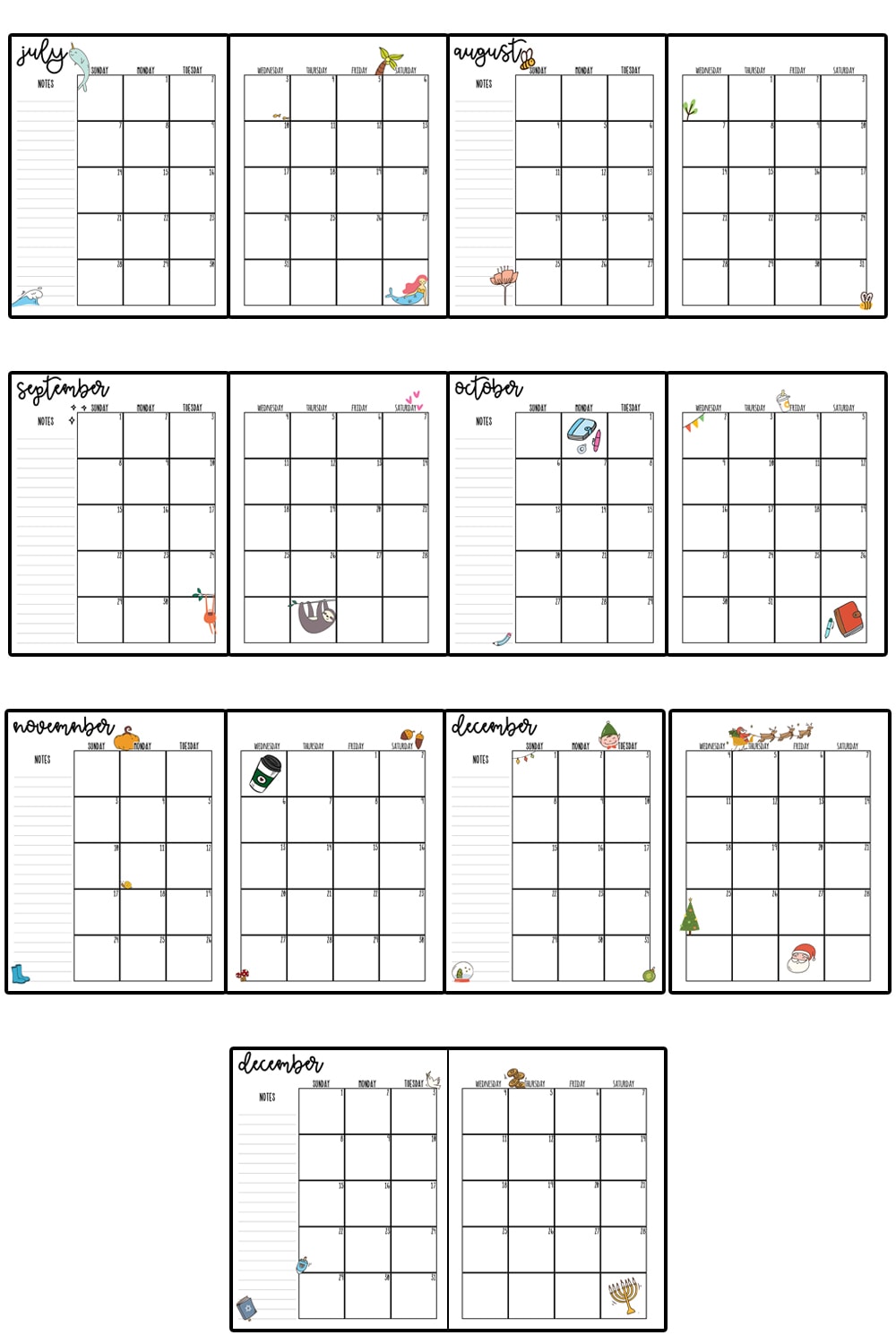 2019 printable calendar