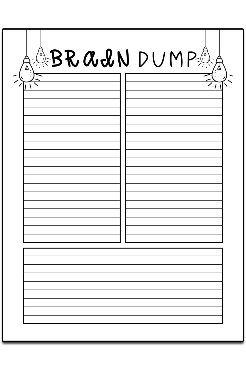 Brain dump template. Download these free brain dump planner printables. Use them organize your thoughts. #braindump #organization #plannerprintables