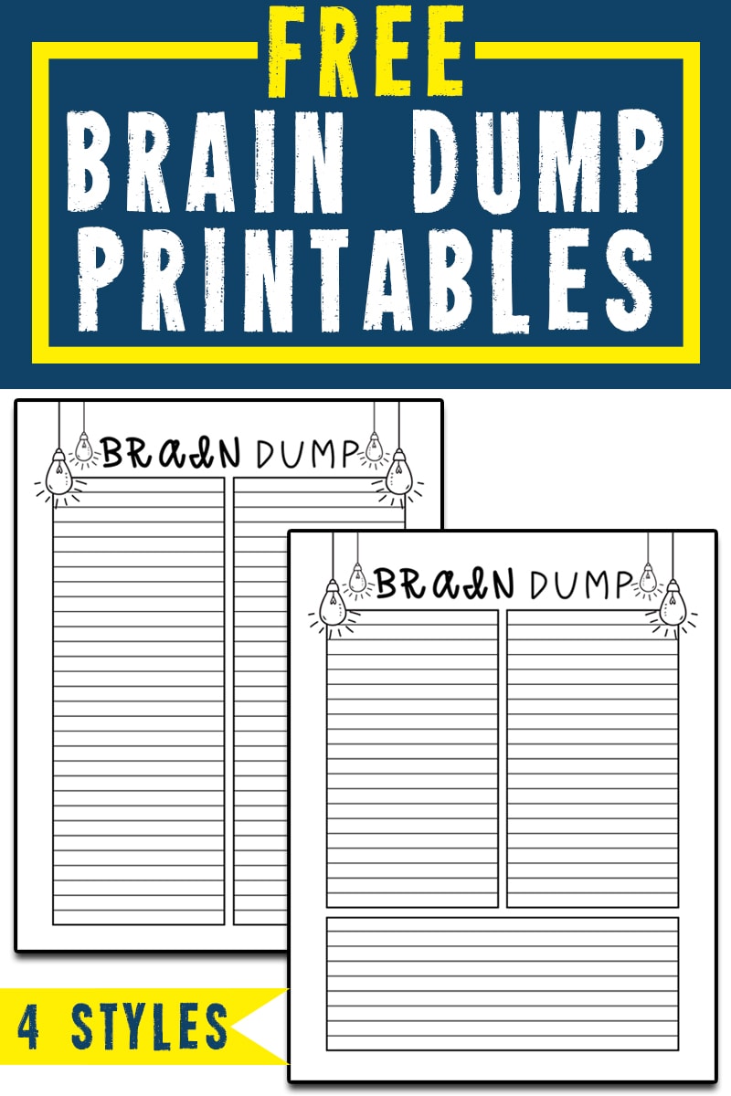 Brain dump template. Download these free brain dump planner printables. Use them organize your thoughts. #braindump #organization #plannerprintables