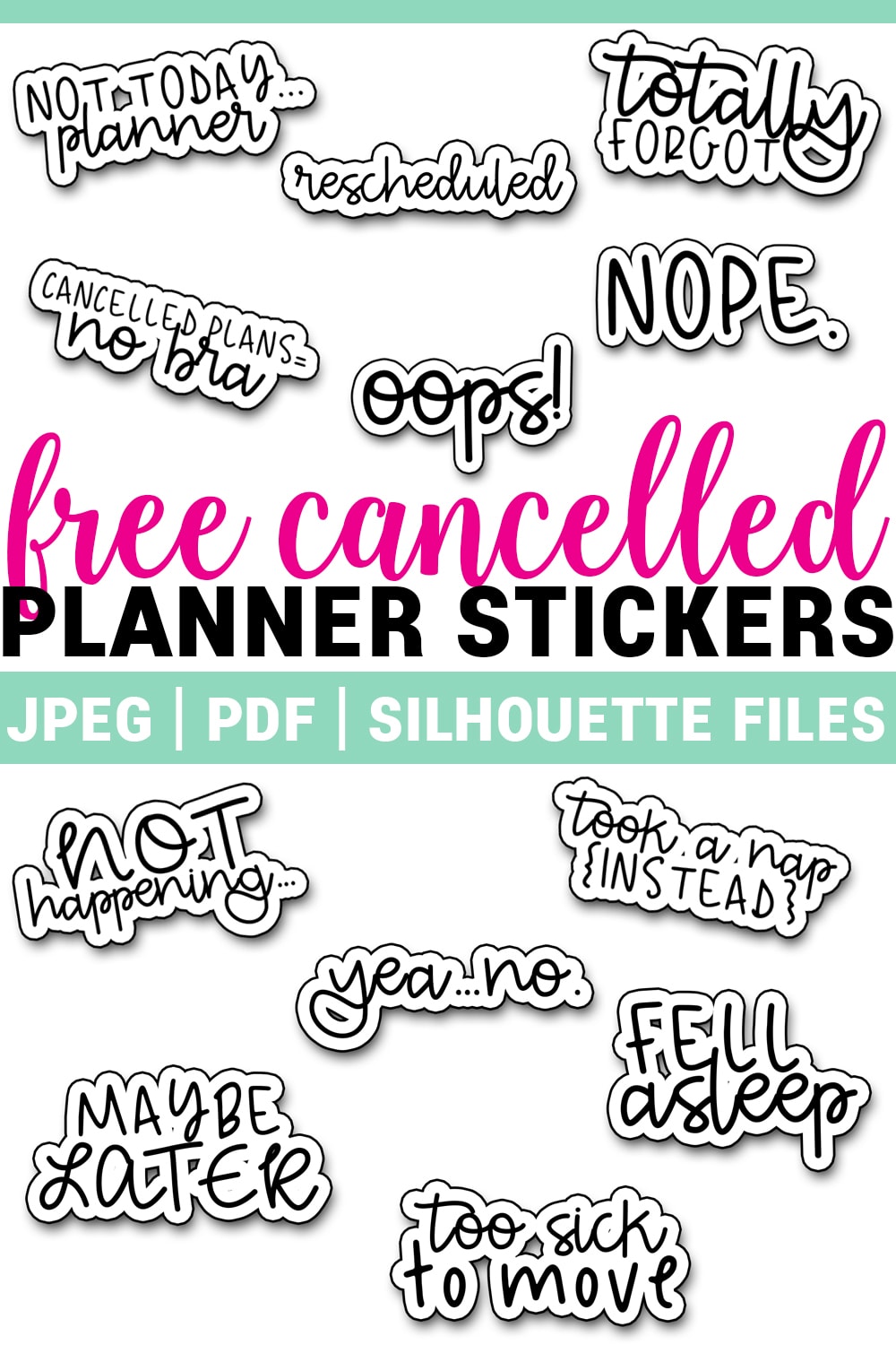 Cancelled Stickers. Download this free set of cancelled stickers perfect for cancelled plans in your planner. Available in standard size, mini and also with the spellings of Cancelled and Canceled. #plannerfreebies #planneraddict