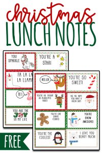 Christmas Lunch Notes - download 16 free Christmas lunch notes (with or without text). It's the perfect way to add a little holiday cheer to your child's lunch during the Christmas season. #freeprintables #christmasprintables #kidslunches