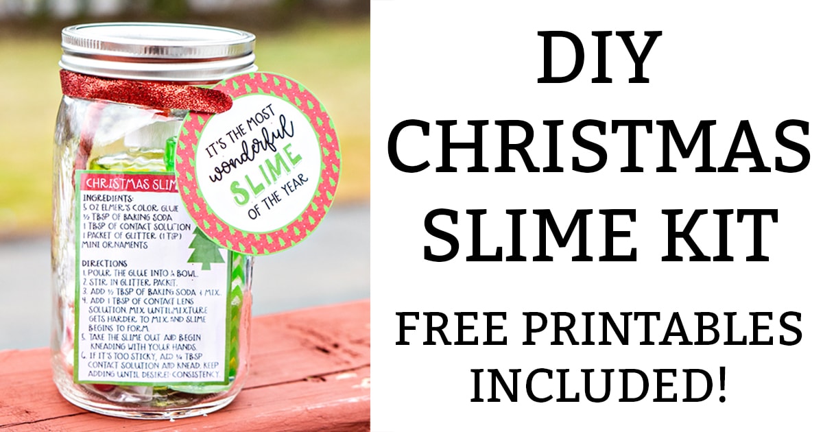 Christmas Slime - learn how to make a DIY Christmas slime kit. It's the perfect nontoy Christmas gift for kids. It's crafty and creative and will give the child an activity. Free printables included. #christmasforkids #christmasgift #christmasprintables