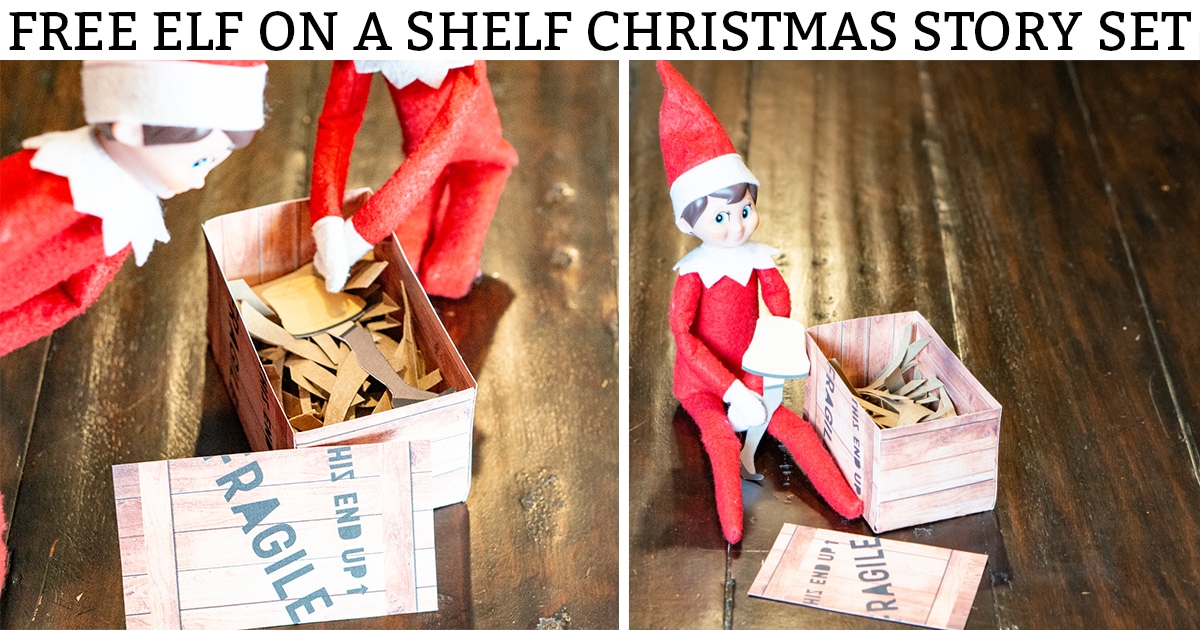 Christmas Story Elf on a Shelf. Download this free Elf on a Shelf printable Christmas Story set featuring the famous Fragile Leg Lamp scene. #elfonashelf #christmasstory #christmasfreebies