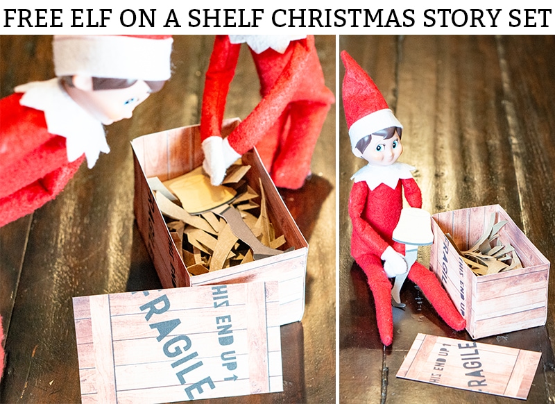 Christmas Story Elf on a Shelf. Download this free Elf on a Shelf printable Christmas Story set featuring the famous Fragile Leg Lamp scene. #elfonashelf #christmasstory #christmasfreebies