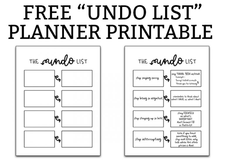 Free printable "undo" list. Download this free planner printable and get your bad habits under control this year. Work on all of the bad habits you want to break with this free planner printable. #plannerprintables #happyplanner #bujo