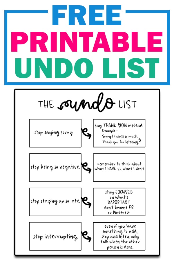 Free printable "undo" list. Download this free planner printable and get your bad habits under control this year. Work on all of the bad habits you want to break with this free planner printable. #plannerprintables #happyplanner #bujo