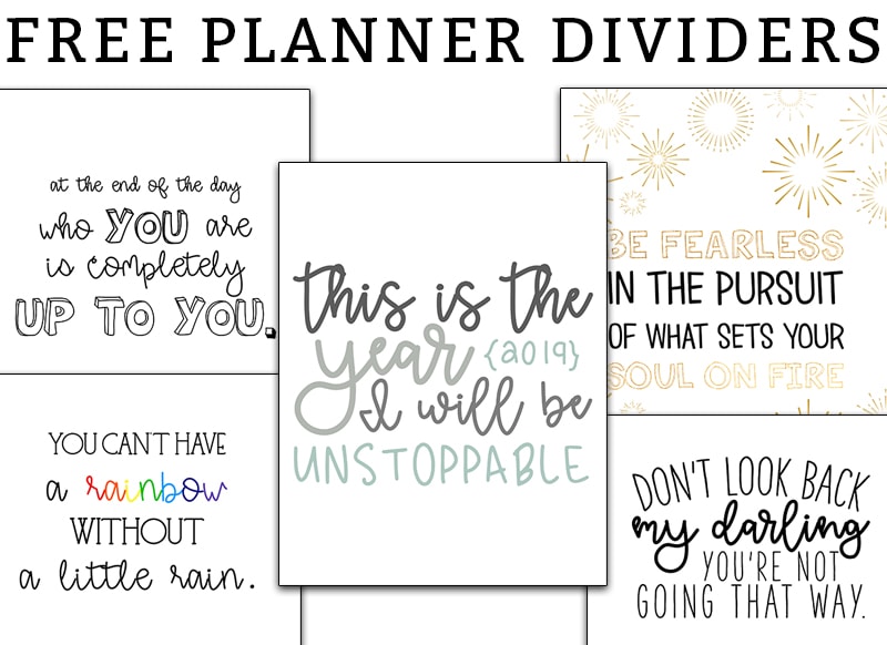 Planner dividers. Download this set of inspirational planner dividers. There is one quote for each month of the year and three designs of each. Bring a little inspiration to your planner! #planneraddict #plannerlover #happyplanner