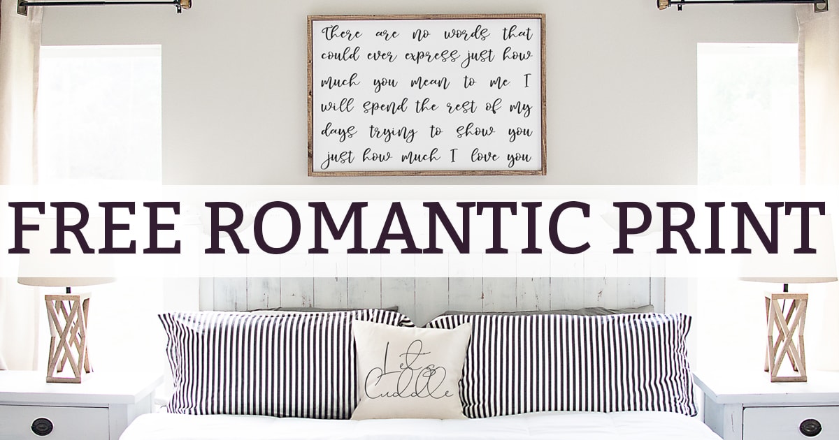 Romantic wall art. Download this free romantic print and SVG file. It's the perfect art for a master bedroom. It makes a great anniversary gift, too! #masterbedroom #freeprintables #decor