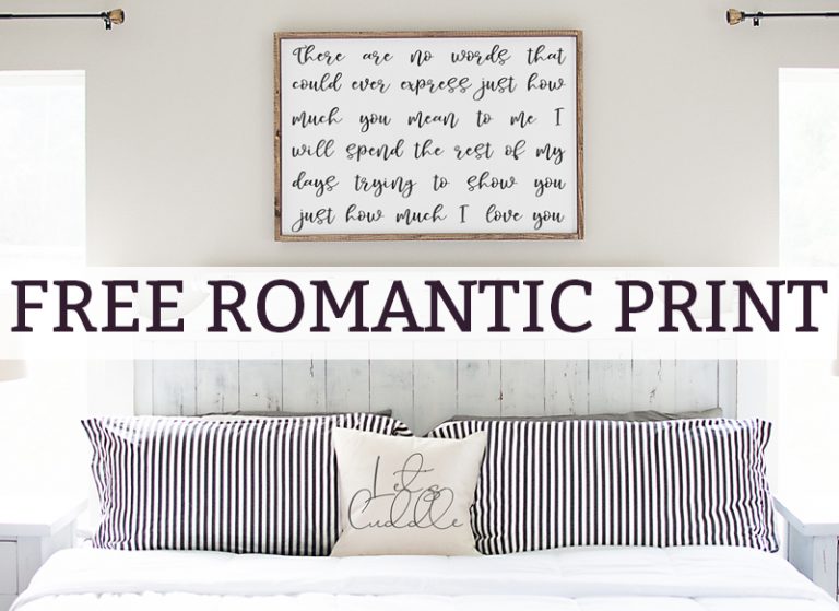 Romantic wall art. Download this free romantic print and SVG file. It's the perfect art for a master bedroom. It makes a great anniversary gift, too! #masterbedroom #freeprintables #decor