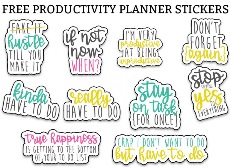Free Sarcastic productivity planner stickers. Download this set of funny, sarcastic stickers, to help you complete your to do list. Perfect for the Happy Planner, Erin Condren, Reflections, etc. #planneraddict #plannerlover #plannerprintables