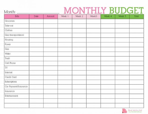 budget calendar excel template free