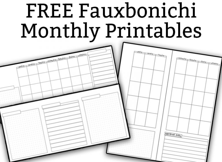 Free Monthly Fauxbonichi Printables - Bullet Journal Style Monthly Spreads