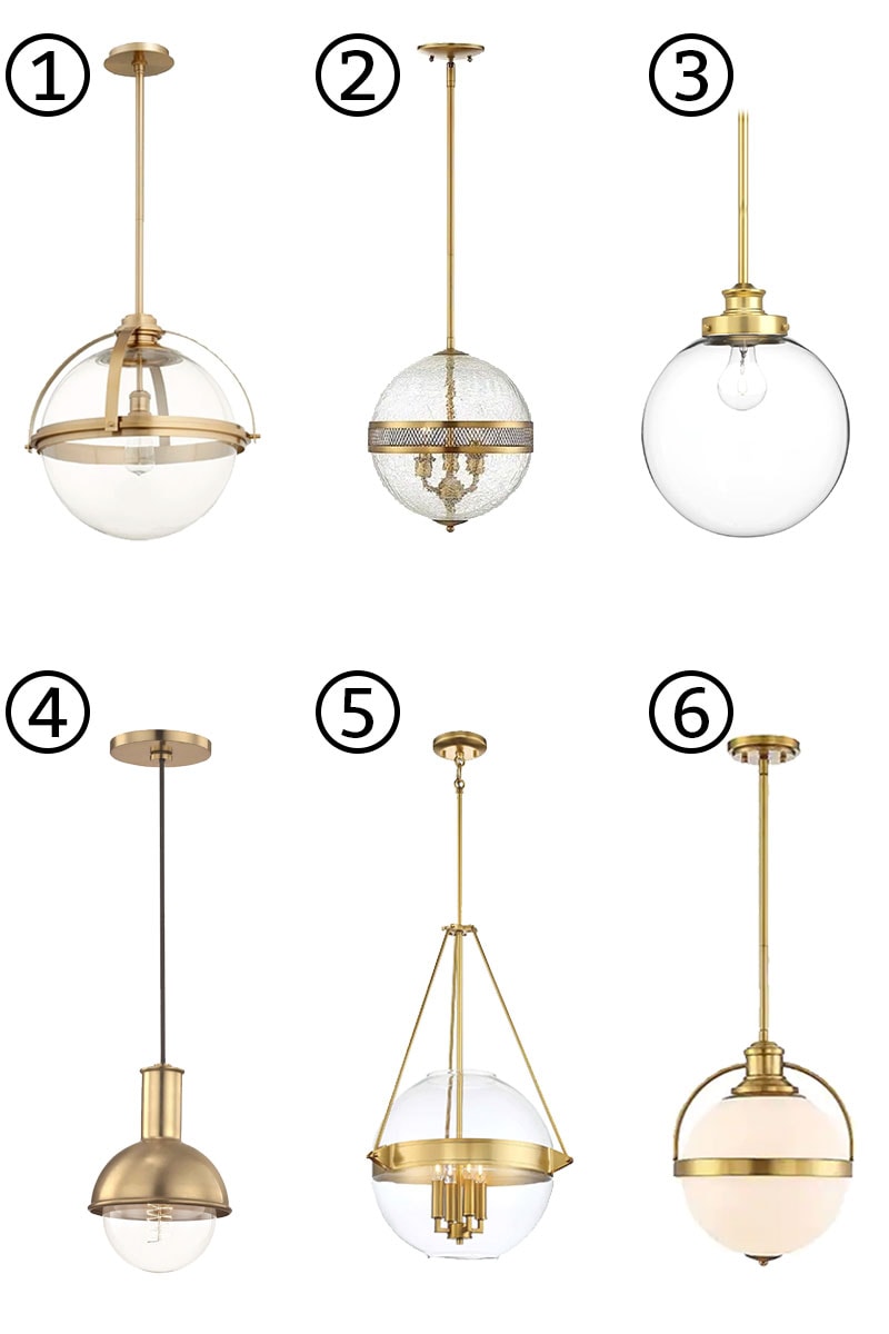 brass pendant lights over island