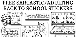 Back to School Planner Stickers – Adulting Style This image shows examples of the back to school planner stickers that are available to download for free. They are simplistic with black and white text and a few clip art embellishments.