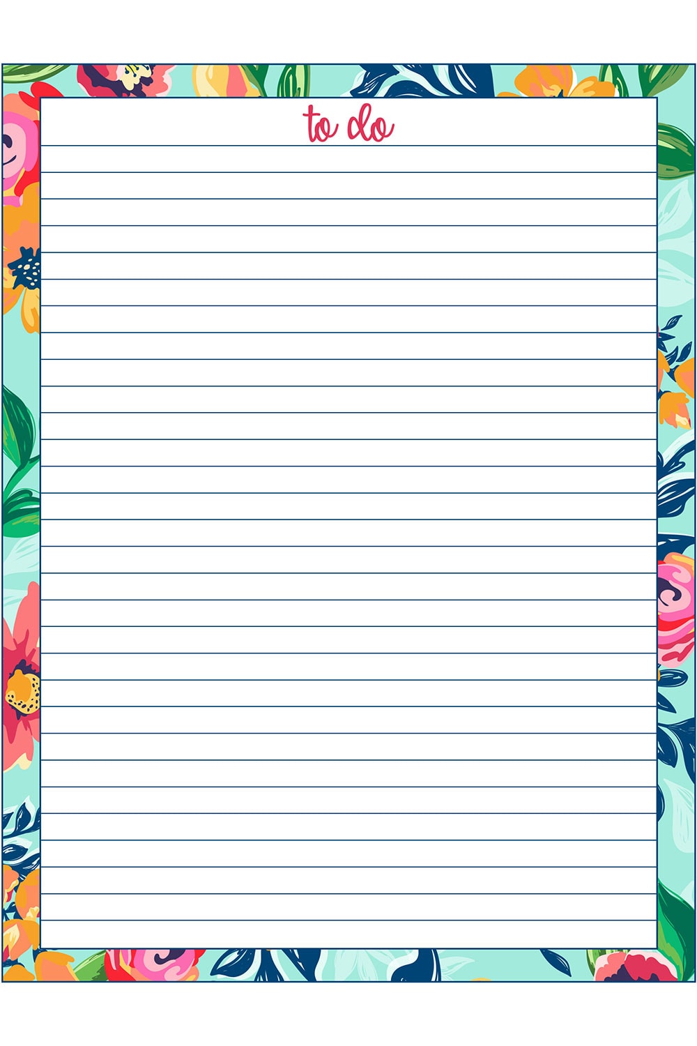 image of free printable to do lists - has a floral background, lined paper, and says to do at the time.