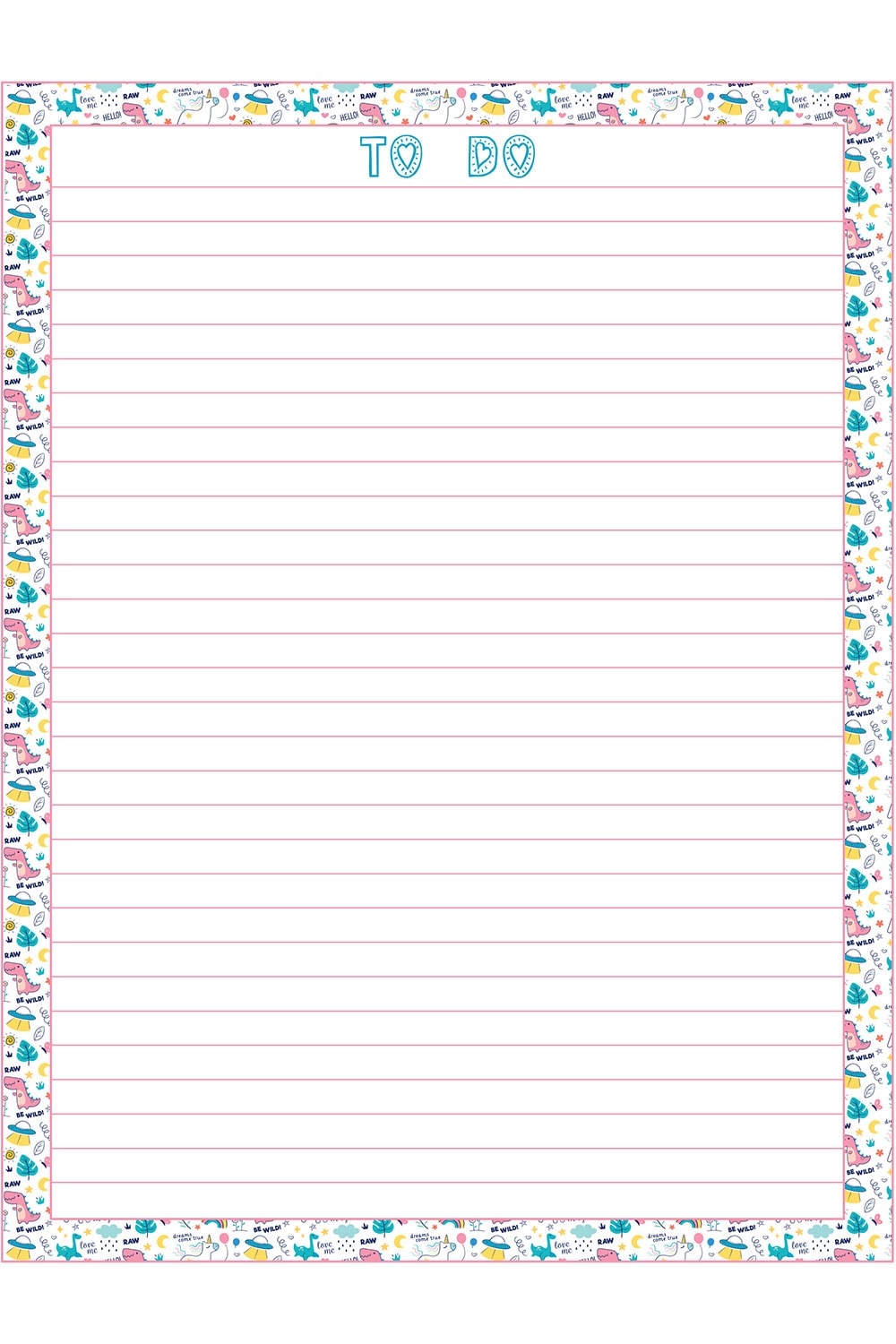 image of free printable to do lists - has a fun, colorful background, lined paper, and says to do at the time.