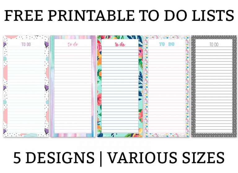 image of free printable to do lists - each has a different background, lined paper, and says to do at the time.