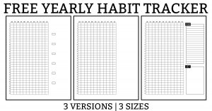 Picture of a yearly habit tracker with the days of the month running down the left side and the months at the top of the graph. There is a box on the right for the key. There is also a box with lines in it to write a goal for the year.