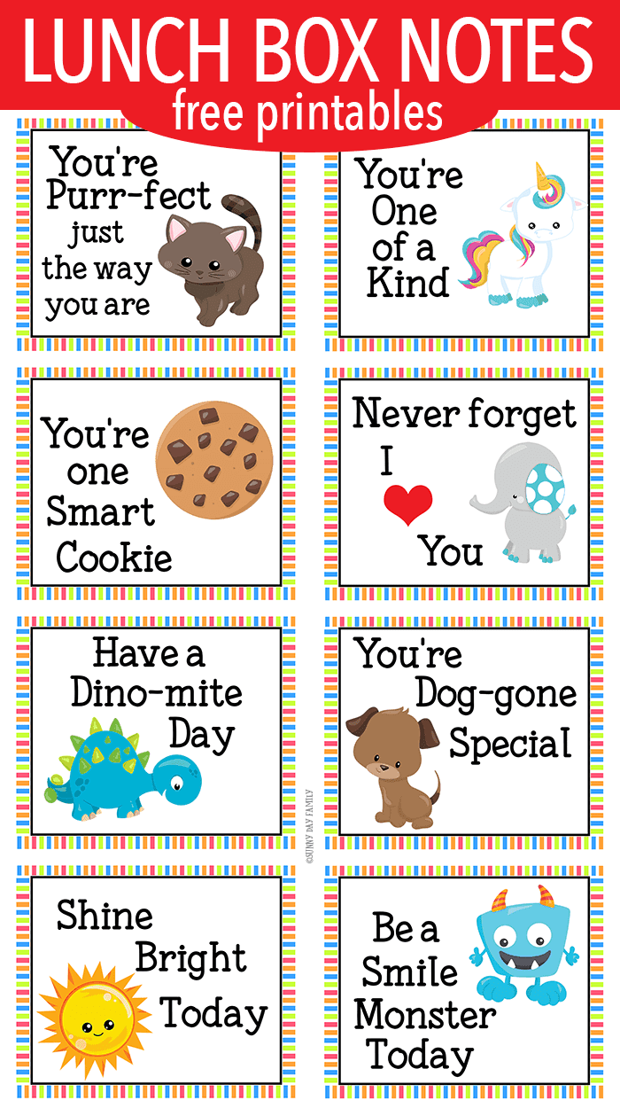 Lunch Notes for Kids Free Printable Lunchbox Notes