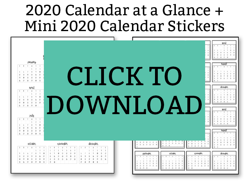 2020 Calendar at a Glance Download Button