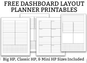 Free dashboard layout planner printables example at the bottom. The top says Dashboard Layout Planner Printables in black text on white background.