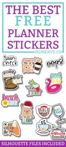Planner Printable Stickers - this has Free Planner Stickers at the top in black text with a white background. Below the text are multiple sticker images - some for Christmas, summer, and fall.