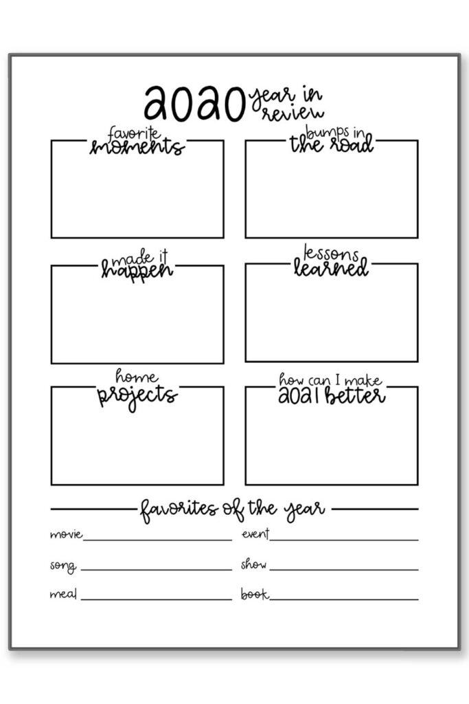 2020 Year in Review Printable
