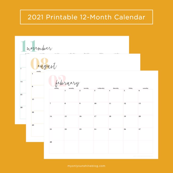 Image for Free 2021 Printable Calendars