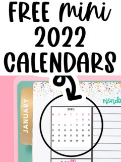 This is the featured image for this post. This image is showing an example of one of the free 2022 mini calendar printables you can use in a planner.