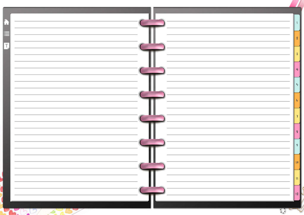 This image shows what the lined page spread looks like in the free digital notebook.