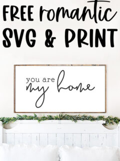 This image shows the free romantic SVG file in use in a bedroom setting. The file is available to download at the end of this post.