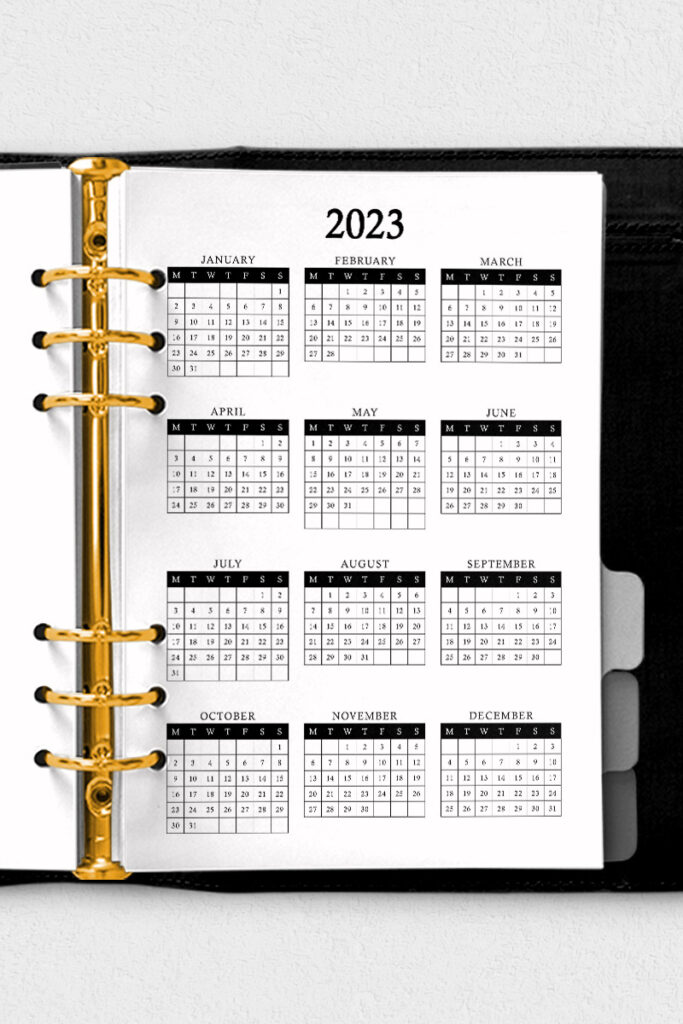 This image shows one of the 3 free 2022 calendars at a glance available to download at the end of this blog post. This shows the Mom Envy colors (simple black heading) design.
