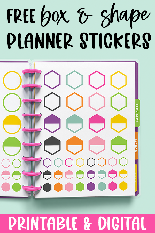This is the image shows the free functional planner box and shape stickers that are available to download at the end of the post. You can download four pages of free functional planner stickers at the end of this post. This image shows you one of the four available pages to download.