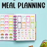This image shows 2 of the Meal Planning Stickers sheets available to download for free at the end of this blog post. This image represents the printable version of the free meal planning stickers available but digital stickers are available as well.