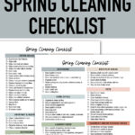 This image is showing the spring cleaning checklist you can download for free at the end of this post. At the top, it says free printable spring cleaning checklist. Below that is a copy of the spring cleaning check list pages you can download for free at the end of this post. At the bottom it says customizable option.