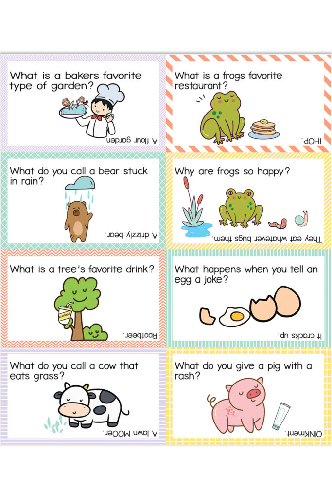 This image shows some of the lunch notes with spring jokes for kids available to download at the end of this post.