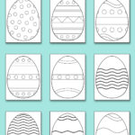 This image shows 7 of the free Easter egg SVGs you can download at the end of this blog post. It shows the pattern Easter egg designs. At the top, there is text that says Easter Egg pattern SVGs. Below that are the 7 different examples on a blue background.