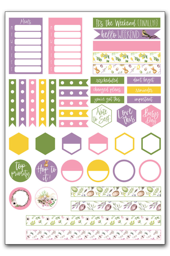 This image shows one of the free pages of Easter planner stickers you can download at the end of this blog post.