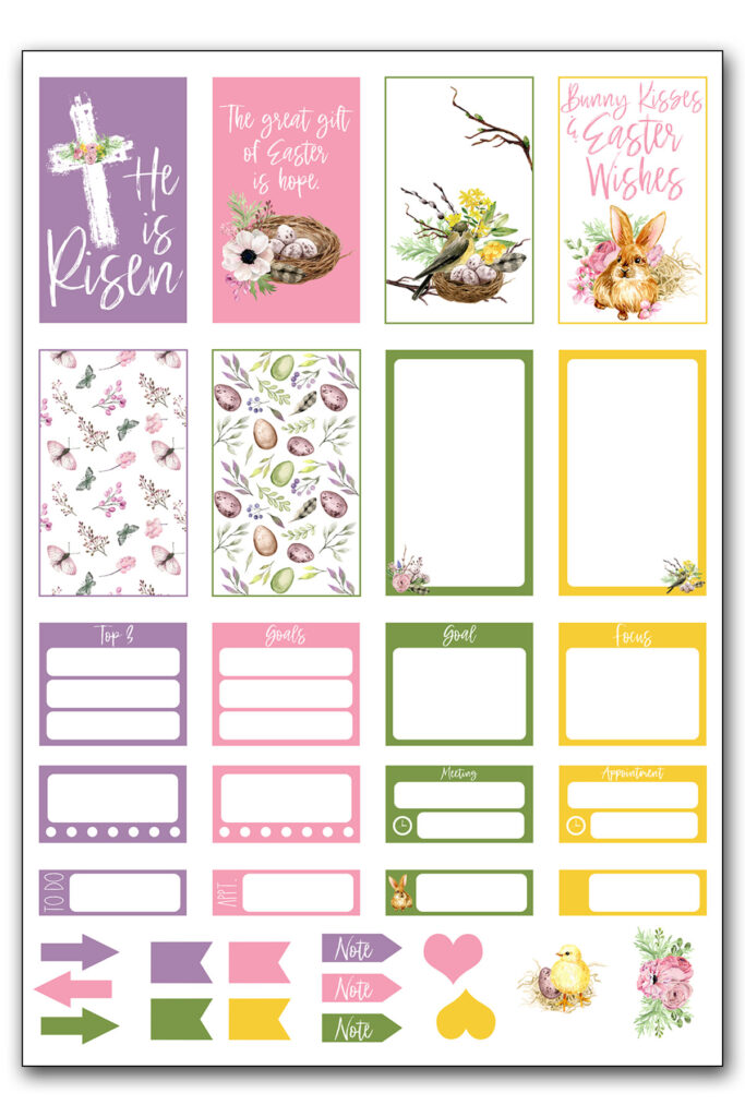 This image shows one of the free pages of Easter planner stickers you can download at the end of this blog post.